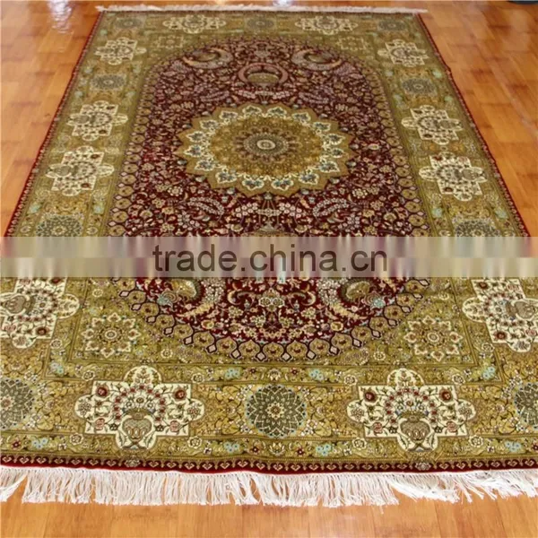 5x8ft Red With Golden Living Room Paving Carpet Handmade Indian Rugs