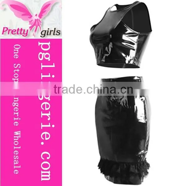 New Style Womens Royal Black Sexy Leather Jumpsuit Party Cosplay Adult Fancy Dress Costumes 2 Pcs photo-2