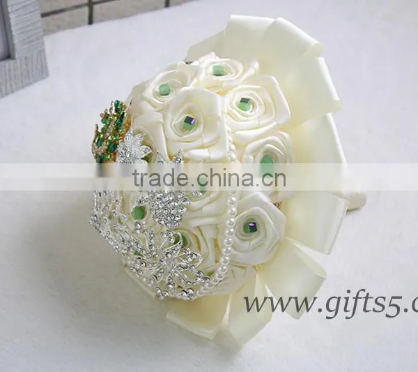 Handmade Satin Roses Brooch Wedding Bouquets for Weddings photo-3