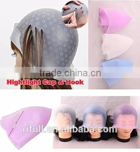 Pro Salon Silicon Reusable Hair Colouring Hairdressing Highlighting Dye Frosting Cap & Free Hook Random Color