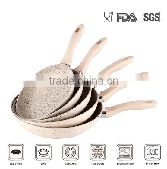 5pcs Aluminum Marble Coating Fry Pan