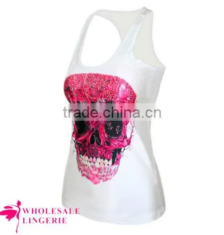 Cheap Pinky Skull Printed Summer White Tank Top BX123 Tank Top Women photo-2