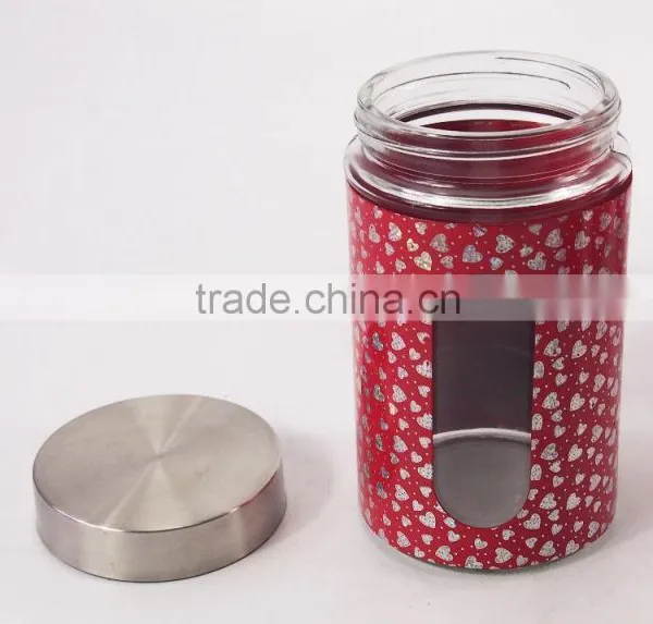 4 Pcs Set Red Round Glass Jar With Stainless Steel Lid photo-6