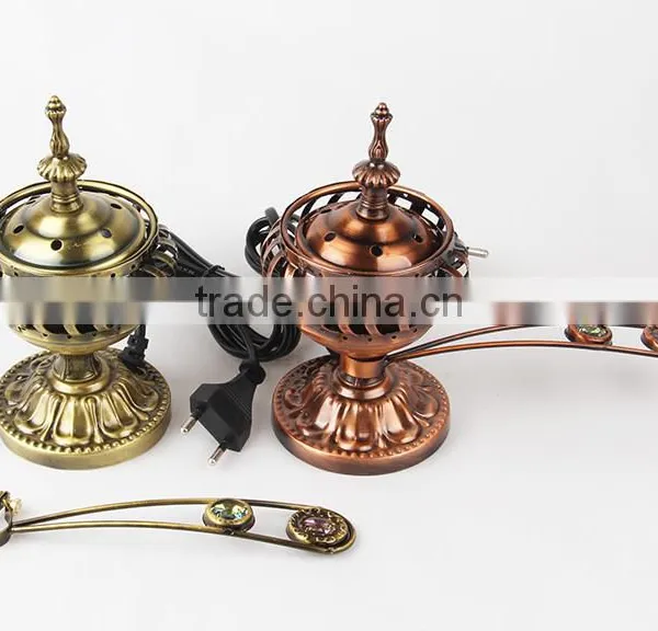 wholesale brozen colors arabic electric incense burner with handle bar