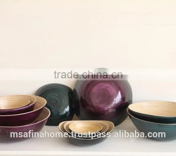 Round Purple Colored Lacquer Baboo Salad Bowl photo-2