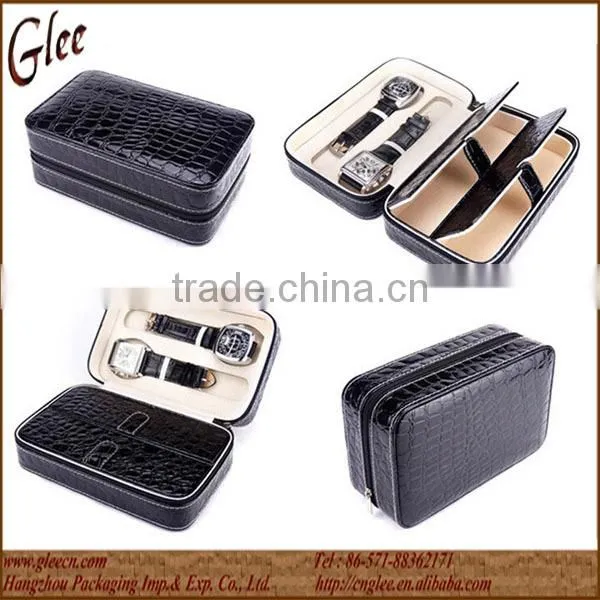 Zipper Closure 2 Slots Leather Watch Box photo-3