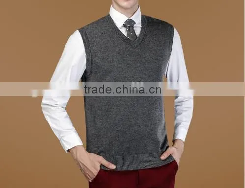 2016 New Autumn Winter Warm Cashmere Sweater Vest Men Classic Sleeveless Wool Solid Color Jersey Casual V-Neck Pullover photo-4
