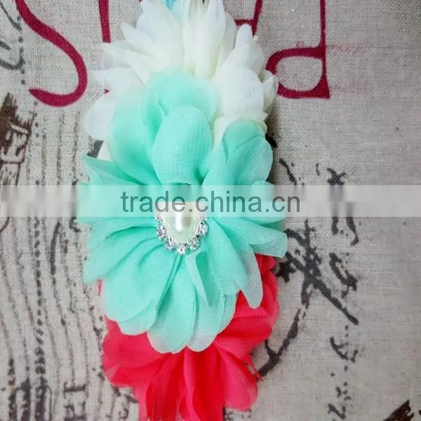NEW ARRIVAL Baby Chiffon Flower Headbands Elastic, Pearl Headband Rhinestoned photo-4