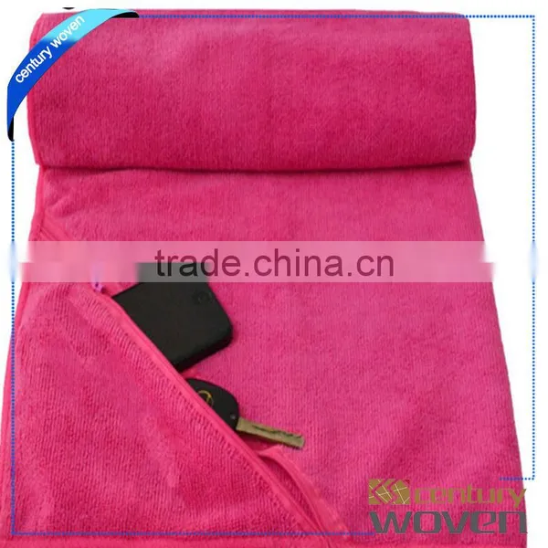 2015 Custom Microfiber Zipper Sport Towel With Pocket