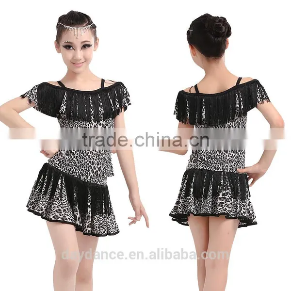 Girls Sexy Leopard Latin Dance Skirt Suits Children Kids Performance Latin Fringe Dress photo-2
