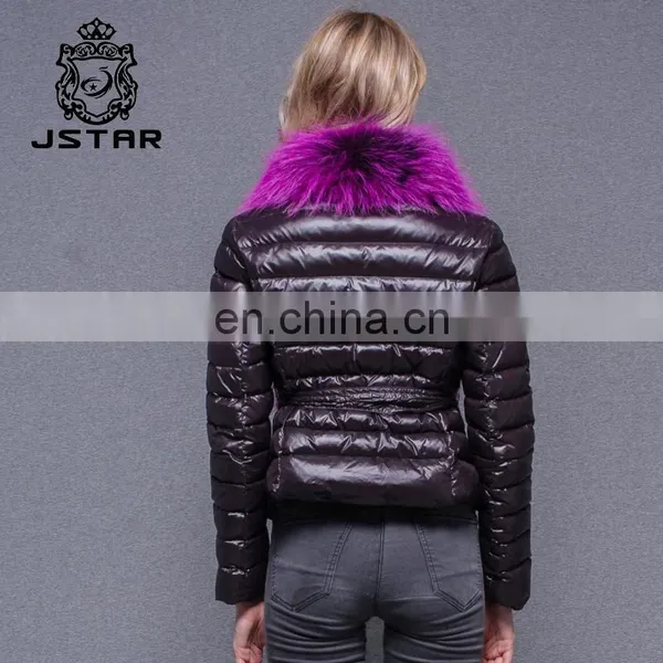 Purple Big LapelJackets Short Model Classic Coat Fur Trimmed Down Coats photo-5