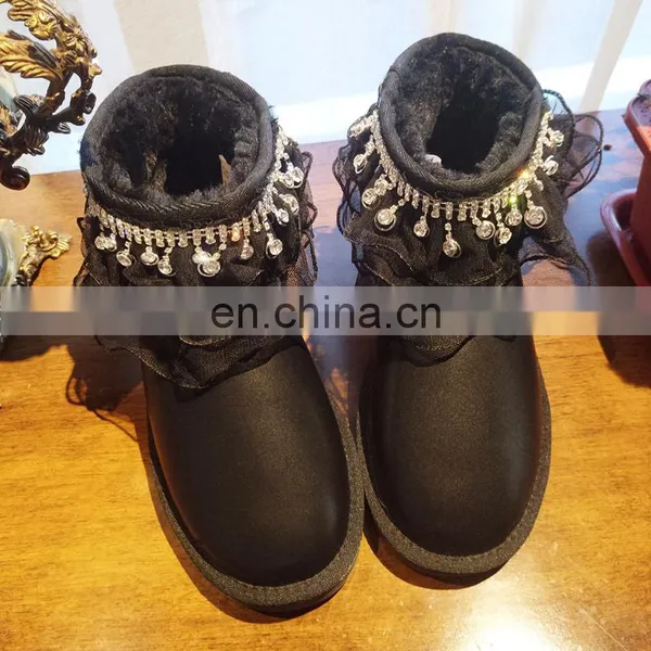 Aidocrystal Soft Sole Last Design Home Winter Diamond Bling Lace Decor Snow Boots Women photo-3