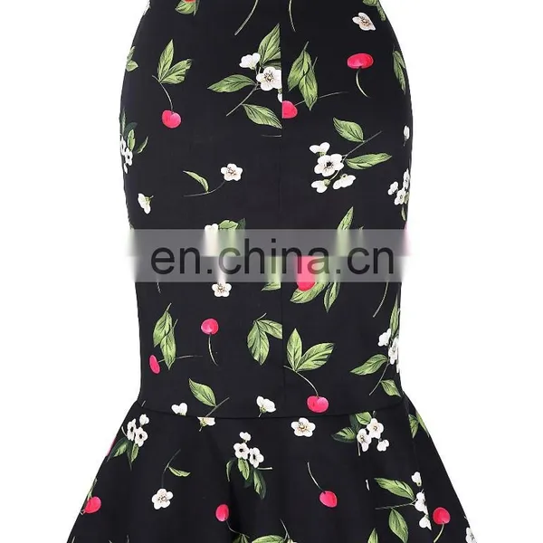 Kate Kasin Occident Women Fashion OL Causal Hips-Wrapped Mermaid Floral Print Tight Pencil Skirt KK000220-2 photo-3