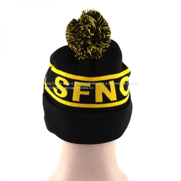 100%Acrylic Cheap Fur POM POM Beanies Knitted Hats photo-5