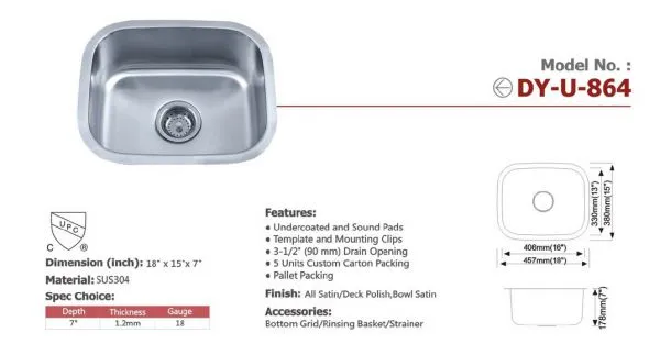 Guangdong Dongyuan Kitchenware Stainless Steel Single Bowl Bar Sinks photo-2