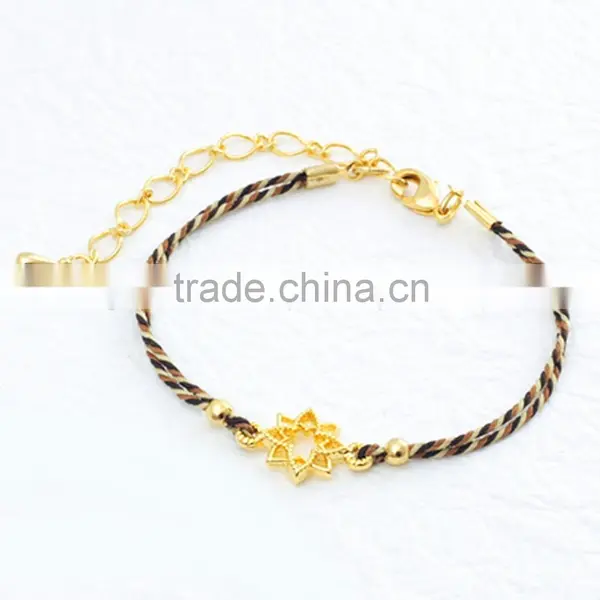 Gold Stainless Steel Diamond Washer With Waxed Cotton Cord Bracelet for Fashion 2015 photo-3