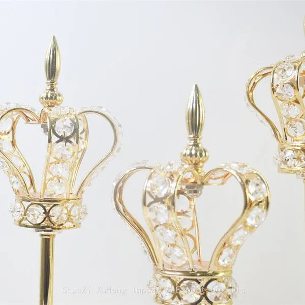 Wholesale Wedding Crystal Glass Candlesticks Metal Gold Silver Crown Candle Holder For Wedding Decoration photo-3