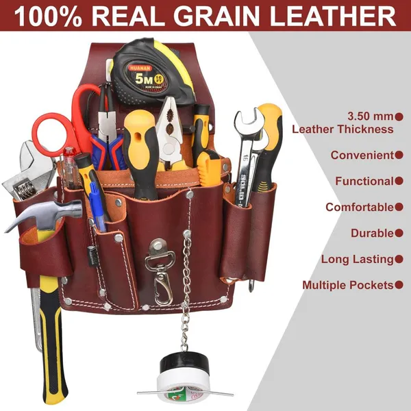 Maroon Grain Leather Electrician’s Tool Pouch | Carpenter Electric Tool Pouch/Belt | Electrician Pouch photo-2