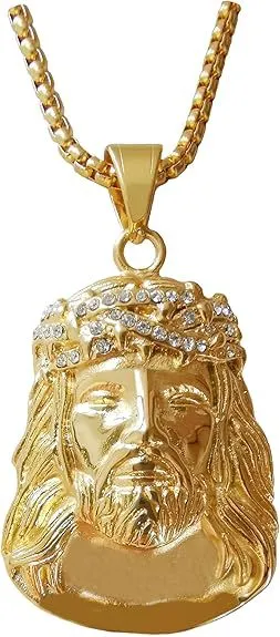 18K Gold-plated Jesus Christ Necklace for Men Women | Jesus Christ Pendant with Chain | Hip Hop Necklace