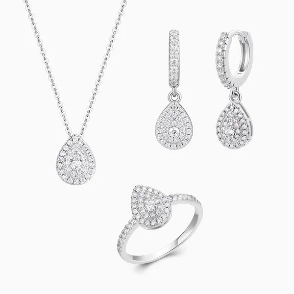 Shining Star Jewelry Trendy Vvs 925 Silver Pear Shaped Earring Necklace Sets photo-2