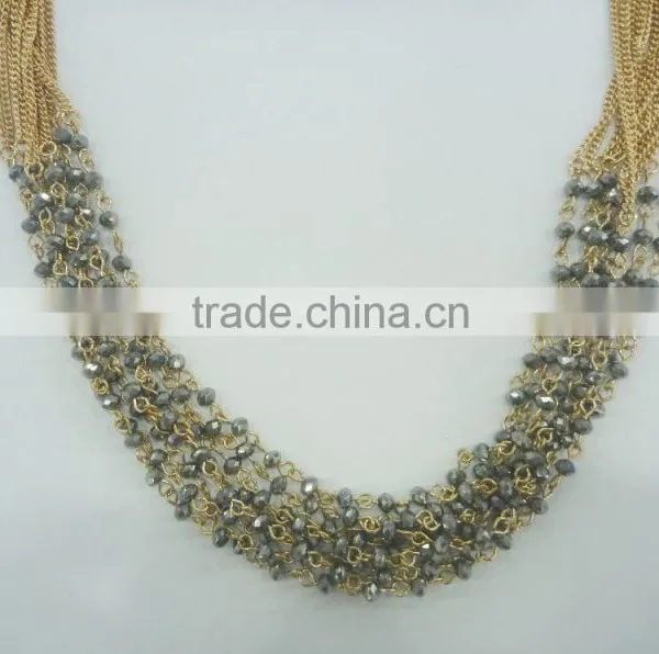 FASHION MULTI ROW BEADED CHAIN NECKLACE EARRING SET photo-2