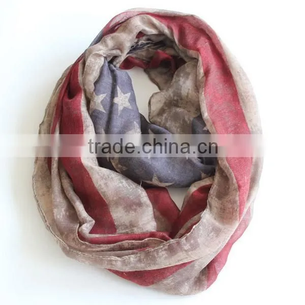 VINTAGE Team USA Boho American Flag Knit Scarf, Infinity Loop Circle Scarf, Cotton Lightweight Patriots' Day Gift photo-3