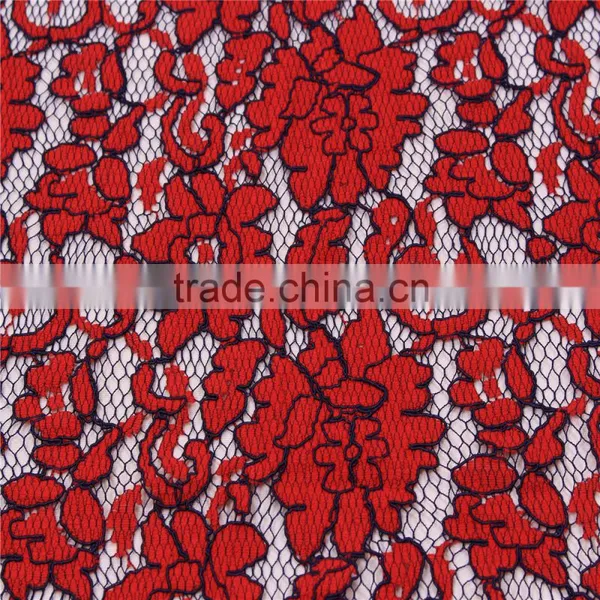 Wholesale Nylon Cotton Eco-Friendly Black Red Jacquard French Net Cord Lace Fabric for Dress photo-2
