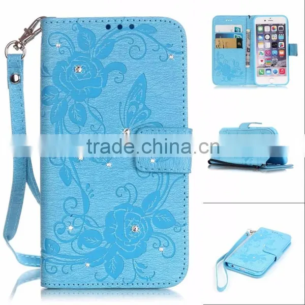 Fasion Designed Diamond Butterfly Wallet Leather Case Cover With Strap, Leather Case With Inside TPU for Iphone 6s/6 Plus photo-6