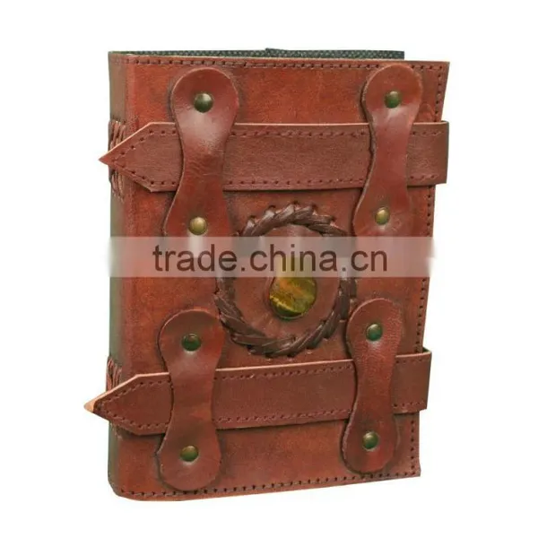 Two Strap Stone Leather Journal With Handmade Leather and Paper