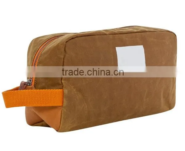 Custom Khaki Waxed Canvas Dopp Kit With Leather Trim photo-2