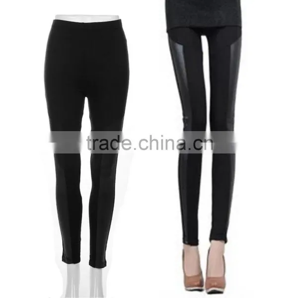Cotton Personalized Cross Straps PU Leather Leggings Pants Stitching Black photo-3