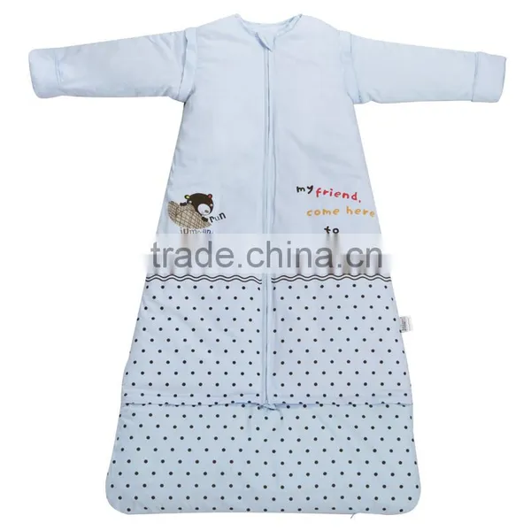 Children's 100% Cotton Baby Sleeping Bag Detachable Sleeve and Detachable Cotton Fillings Quilt for Four Seasons Blue Color