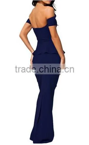 Women's Drop Shoulder Glamorous Peplum Maxi Dress photo-4