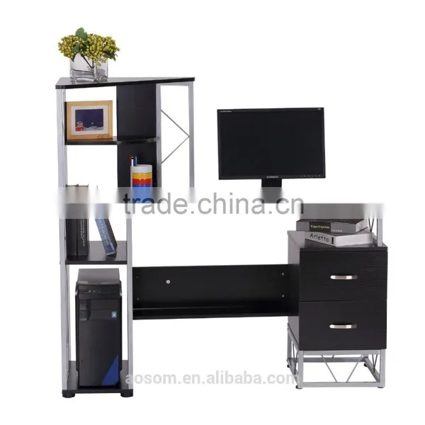 HomCom 52" Multi Level Tower Office Workstation Computer Desk - White and Oak