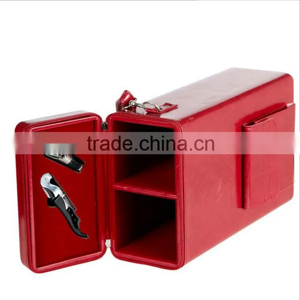 Chinese Factories Wholesale Custom High-grade Leather 2 Bottles of Red Wine Box, Red Beautiful Gift Box photo-3