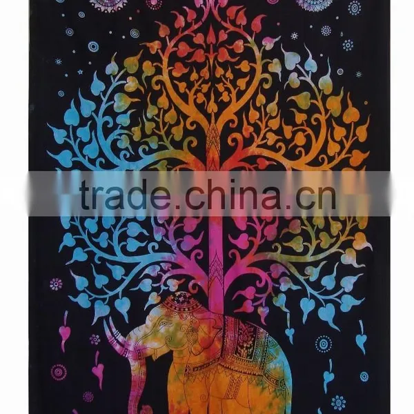 Psychedelic Tree Elephant Tapestry Tie Dye Indian Twin Bed Spread Home Decorative Wall Hanging Beach Throw Blanket China photo-3