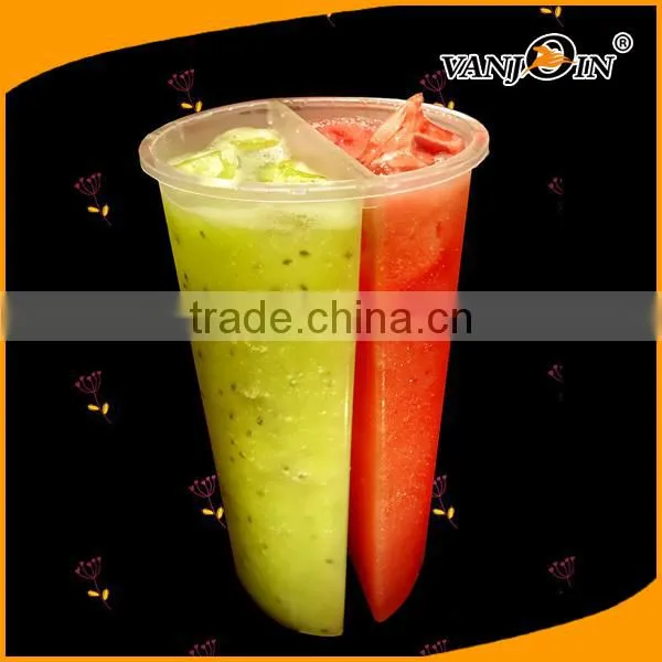 Unique Plastic 3 in 1 Split Cup With Lid 700ml 1000ml for Iced /Hot Coffee Boba Milk Tea Smoothies photo-4