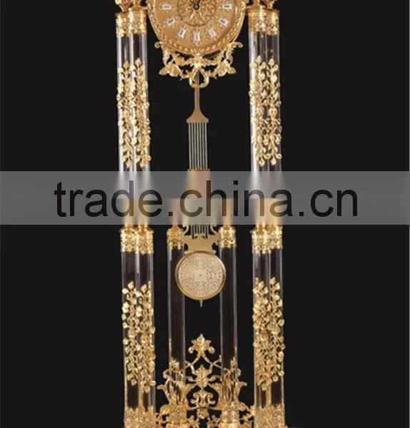 Gold Gilt Brass Mounted Grandfather Floor Clock With Crystal Column, 24K Gold Plated Floor Clock photo-3