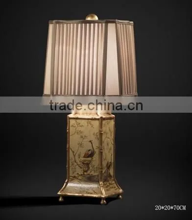 Vintage Wooden Desk Lamp With Hand Painting, Imitated Candle Holder Desk Lamp With Shade, Wood Carved Decorative Center Piece photo-5