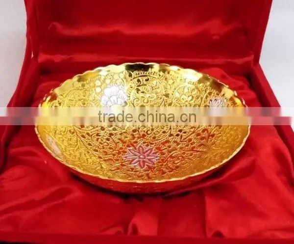 New Design Gold and Silver Plated Brass Bowl With Embossing Designs photo-3