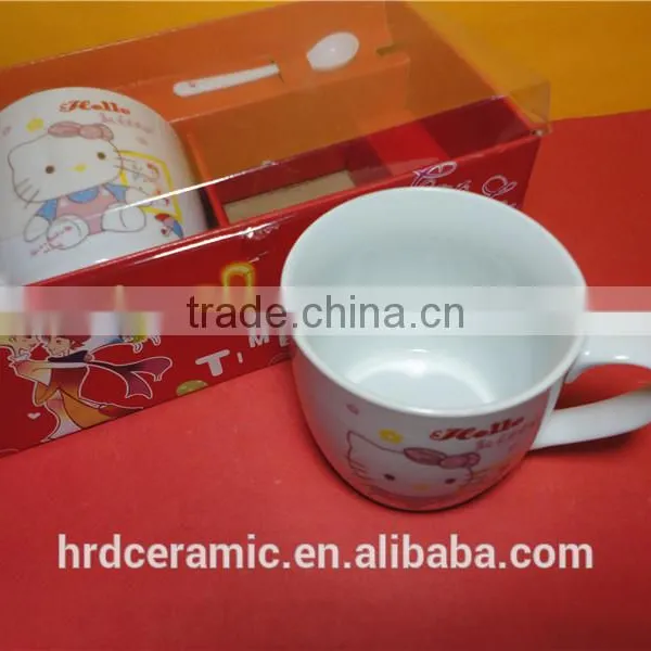 High Quality Hotel White Porcelain Coffee Cups/hello Kitty Mug With PP Spoon photo-2
