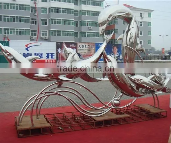 Outdoor Stainless Steel Garden Animal Dolphin Sculpture photo-2