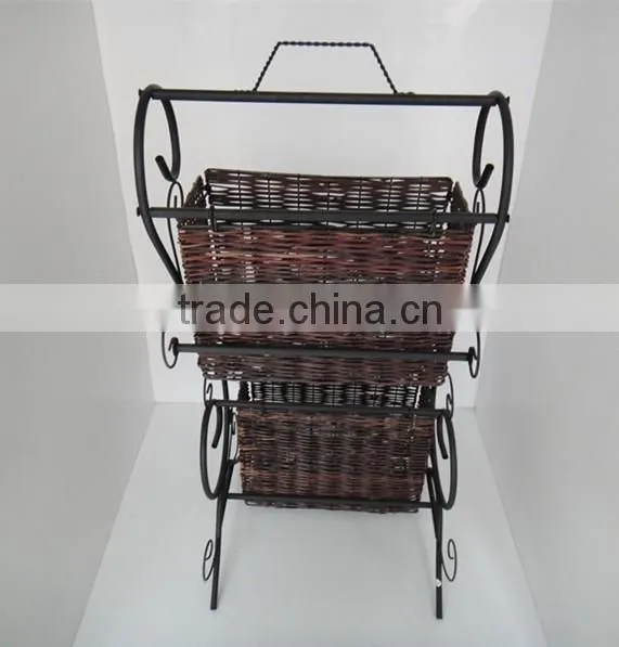 NEW WROUGHT IRON 2-TIER WICKER STORAGE RACK photo-4