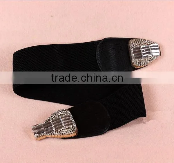 Wholesale Rhinestone Paved Butterfly Buckle Sex Women Lady Wide PU Waist Belt photo-3