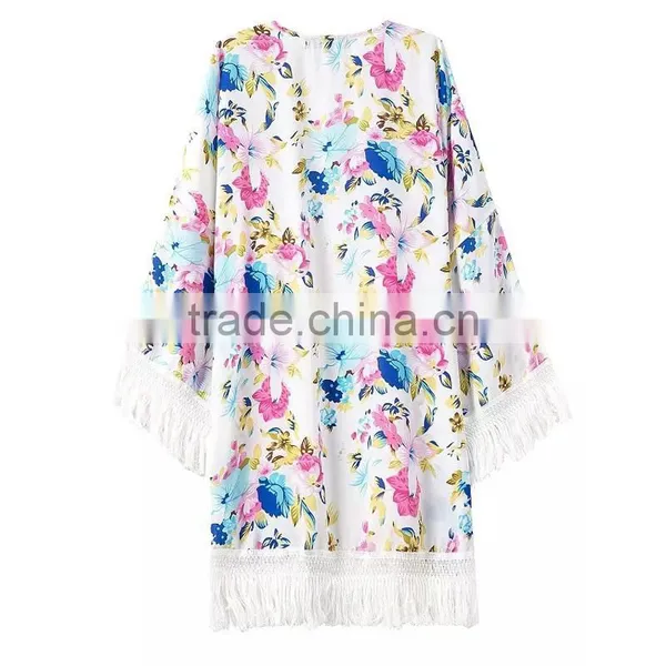 Chiffon Tassel Cardigan Cover-up Tops Women Floral Print Blouse Summer Swimwear Bikini Beach Cover Up Tops for Sexy Women photo-5