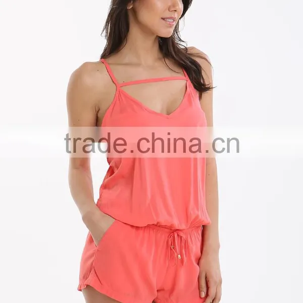 Latest Design Women Sexy Clothing Casual Fit Cute And Elegant V Neck Open Back Summer Beachwear Playsuit For Holidays photo-2