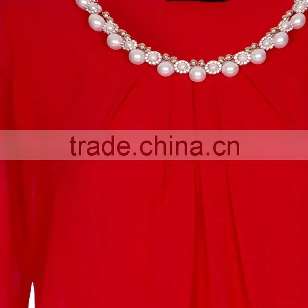 Necklace Detail Red Chiffon Top,china Top Ten Selling Products,girls Fancy Top photo-3
