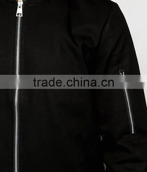 Xinlan Manufacturer High Quality New Design Durable Lightweight 100% Cotton Black Rib Cuffs Running Casual Men Bomber Jacket photo-3
