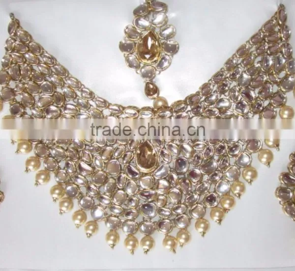 KUNDAN Pearl BRIDAL Necklace EARRING Set photo-3