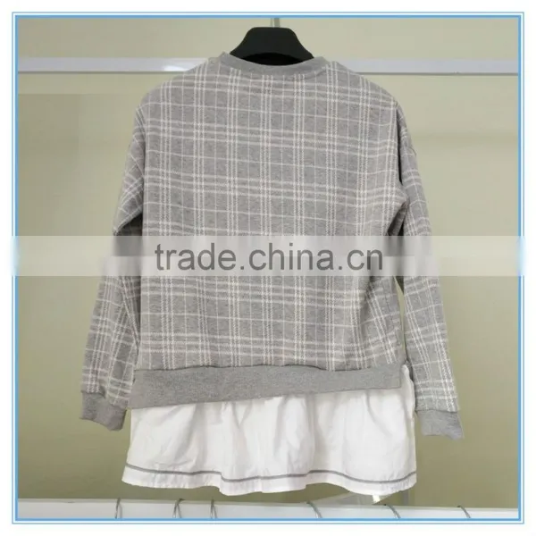 Kids Custom Fake Two Pieces Crewneck Sweatshirt Two Colors Sweatshirts Hoodies Girls Top Check Shirt photo-4
